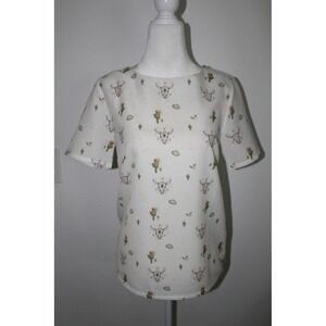 Twik Womens XS White Western Cactus Cow Skull Print Short Sleeve Zipper Blouse